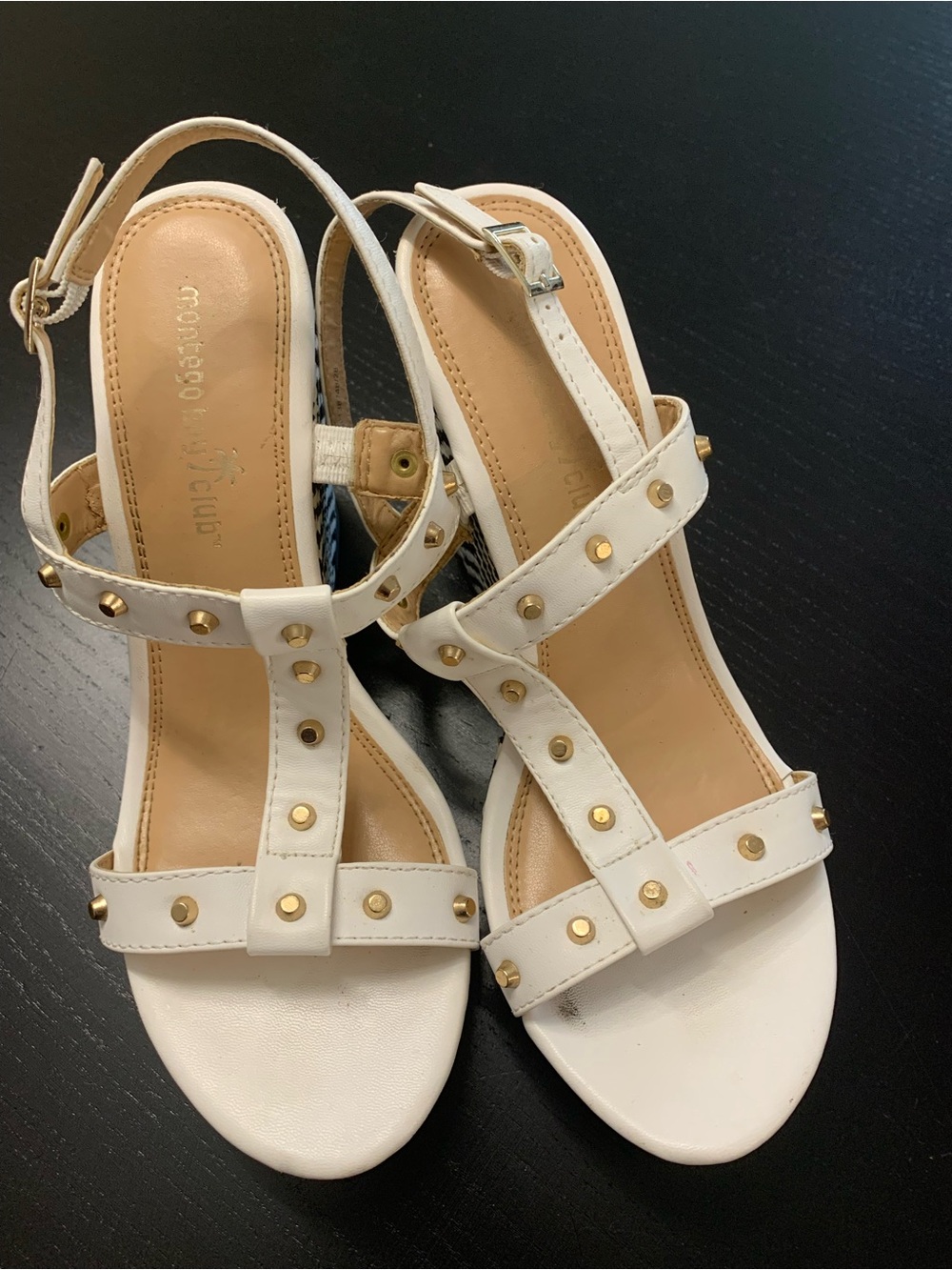 Montego Bay Club Size 7.5 White Studded T-Strap Sandals